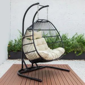 Double Seater Hanging Swing With Stand For Balcony , Garden Swing (Black) Braided and Rope