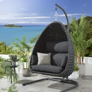 Single Seater Hanging Swing With Stand For Balcony, Garden (Grey) Braided & Rope
