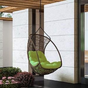 Single Seater Hanging Swing With Stand For Balcony , Garden Swing (Dark Brown)