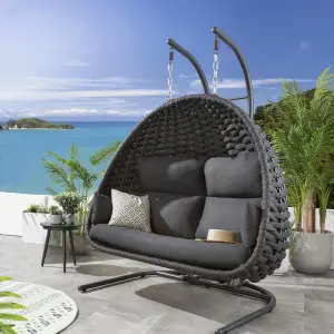 Double Seater Hanging Swing With Stand For Balcony, Garden Swing (Grey) Braid & Rope
