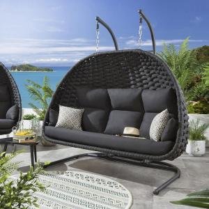 Three Seater Hanging Swing With Stand For Balcony, Garden Swing (Grey) Braid & Rope