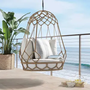 Single Seater Hanging Swing Without Stand For Balcony (Natural Brown) Braided & Rope