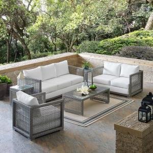 Furniture Sofa Set with Thick Cushions for Courtyards, Pools, Balconies (Grey and White)