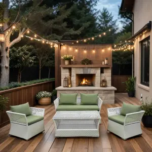 Outdoor Sofa Set 2 Seater, 2 Single seater and 1 Center Table (White + Green)
