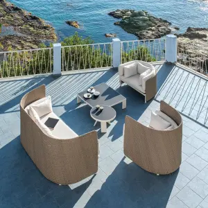 Outdoor Garden Balcony Sofa Set 3 Seater, 2 Single Seater and 1 Center Table Set (Honey)