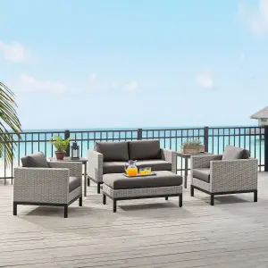 Outdoor Garden Balcony Sofa Set 2 Seater, 2 Single seater and Ottoman Set (Grey)