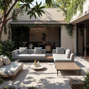 Modular Outdoor Patio Sectional Sofa, All-Weather Free Combination Balcony Furniture with Grey, Armless Chair