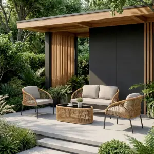 Outdoor Sofa Set 2 Seater , 2 Single seater and 1 Center Table Set (Beige) Braided & Rope