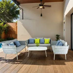 Outdoor Sofa Set 3 Seater , 2 Double seater and 1 Center Table (Grey) Braided & Rope