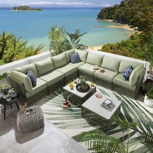 Outdoor Sofa Set 7 Seater and 2 Center Table Set (Green) Braided & Rope