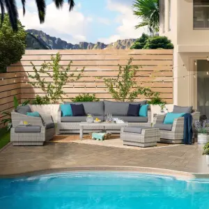 Outdoor Patio Sofa Set 3 Seater, 2 Single Seater , 2 Footstool , 1 Side table and 1 Center Table (Silver)