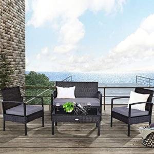 Outdoor Garden Patio Seating Sofa Set with Center Table 4 Seater 2+1+1 Sofa Set for Balcony Area (Black)
