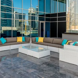 Outdoor Patio Sofa Set 6 Chairs , 1 Footstool , 1 Side table and 1 Center Table (Off White)