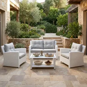 Outdoor Sofa Set 2 Seater, 2 Single seater and 1 Center Table (White)