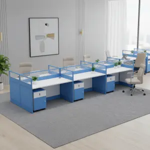 Modern Office Multi Seater Workstation Desk with Privacy Panels, Integrated Storage Drawer & Contemporary